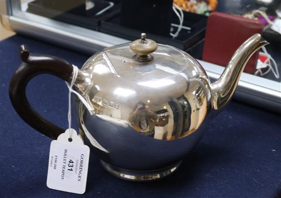 A George V silver bullet shaped teapot by Mappin & Webb, London, 1918, gross 17 oz.